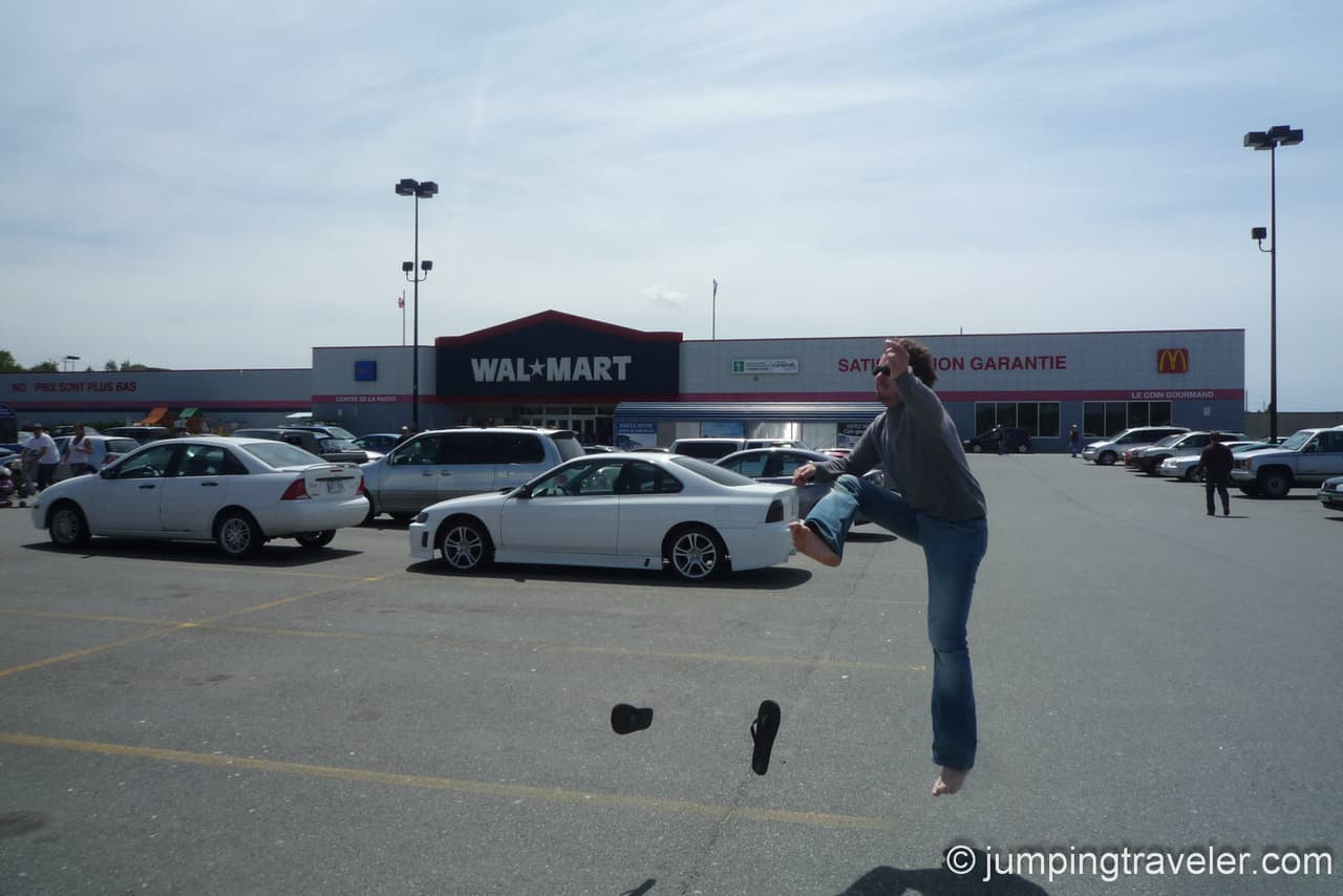 Jumping in front of Mall*Mart