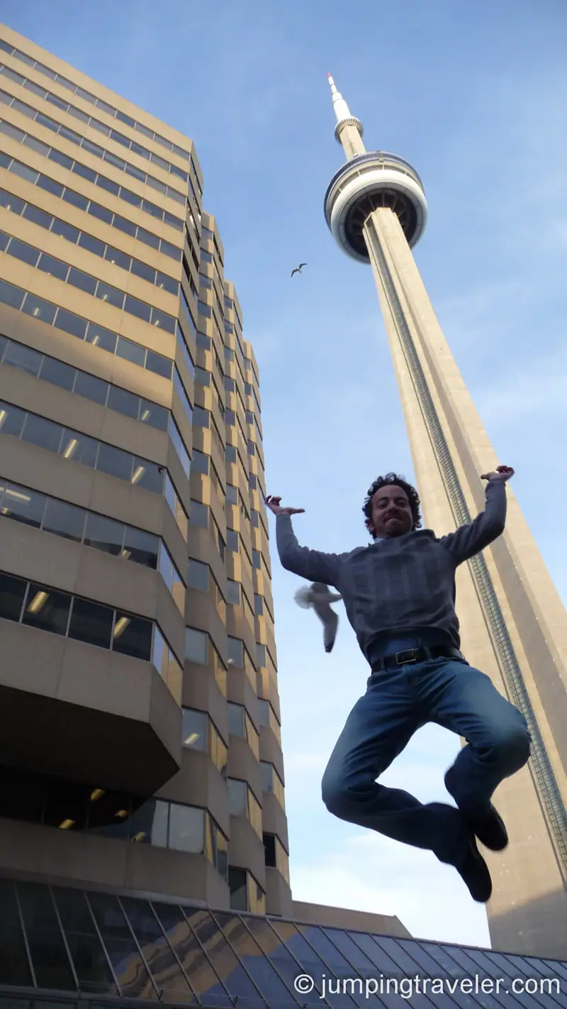 Jumping at the bottom of the CN Tower.