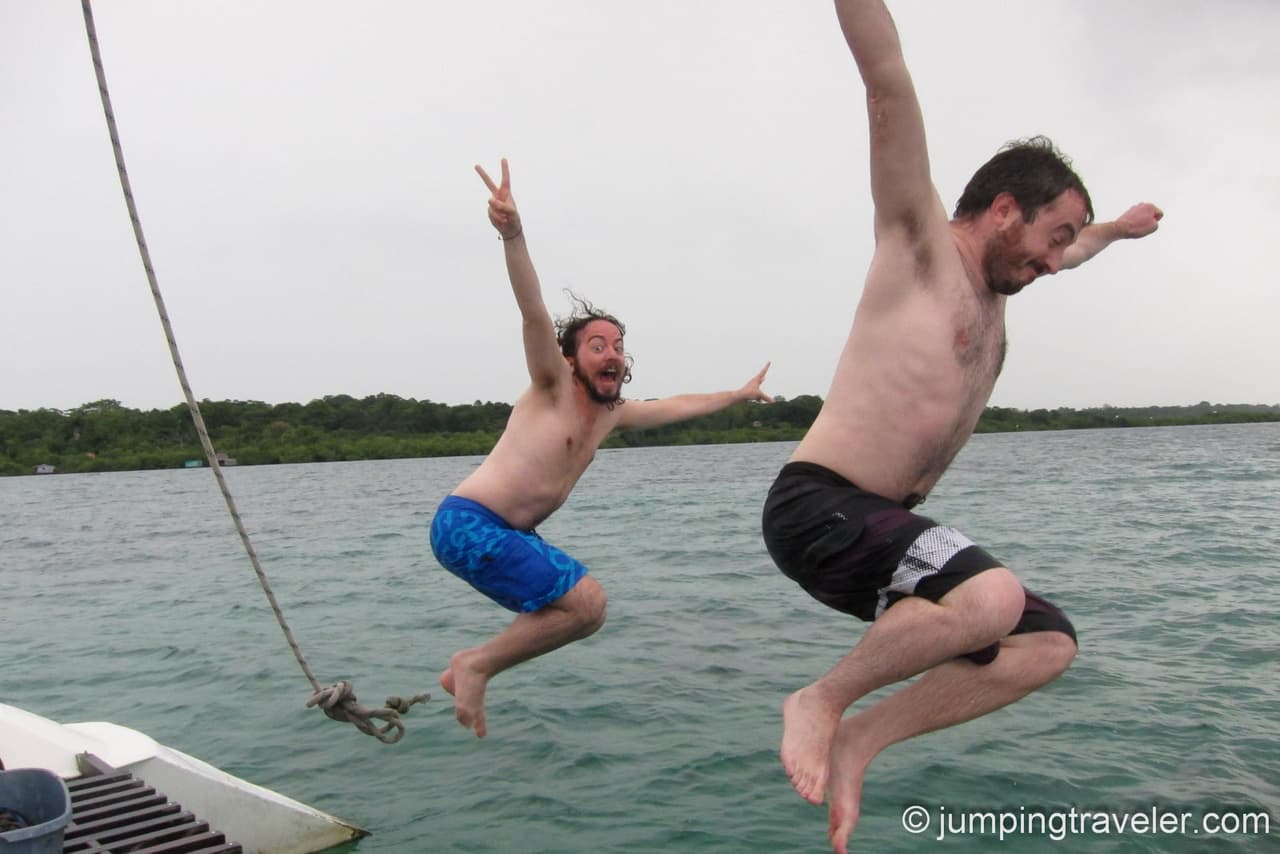 Jumping on a Catamaran in Bocas del Toro