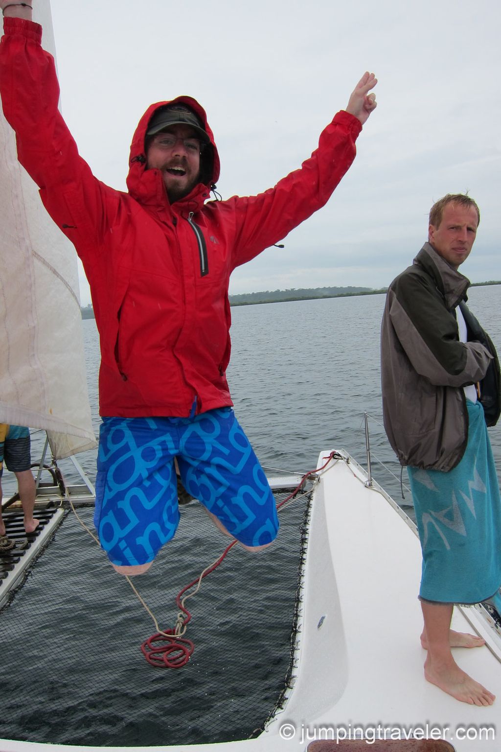Jumping on a Catamaran in Bocas del Toro