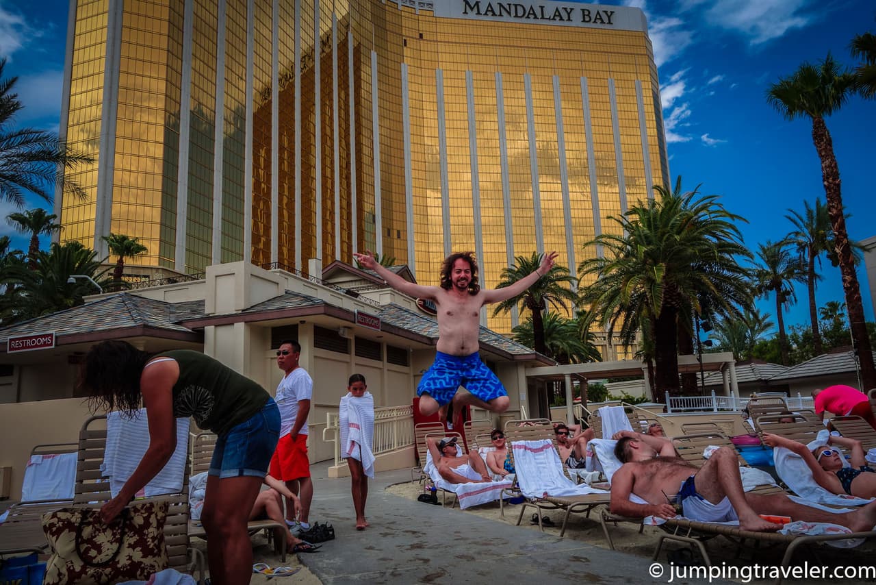 Jumping in front of the Mandalay Bay hotel in Las Vegas