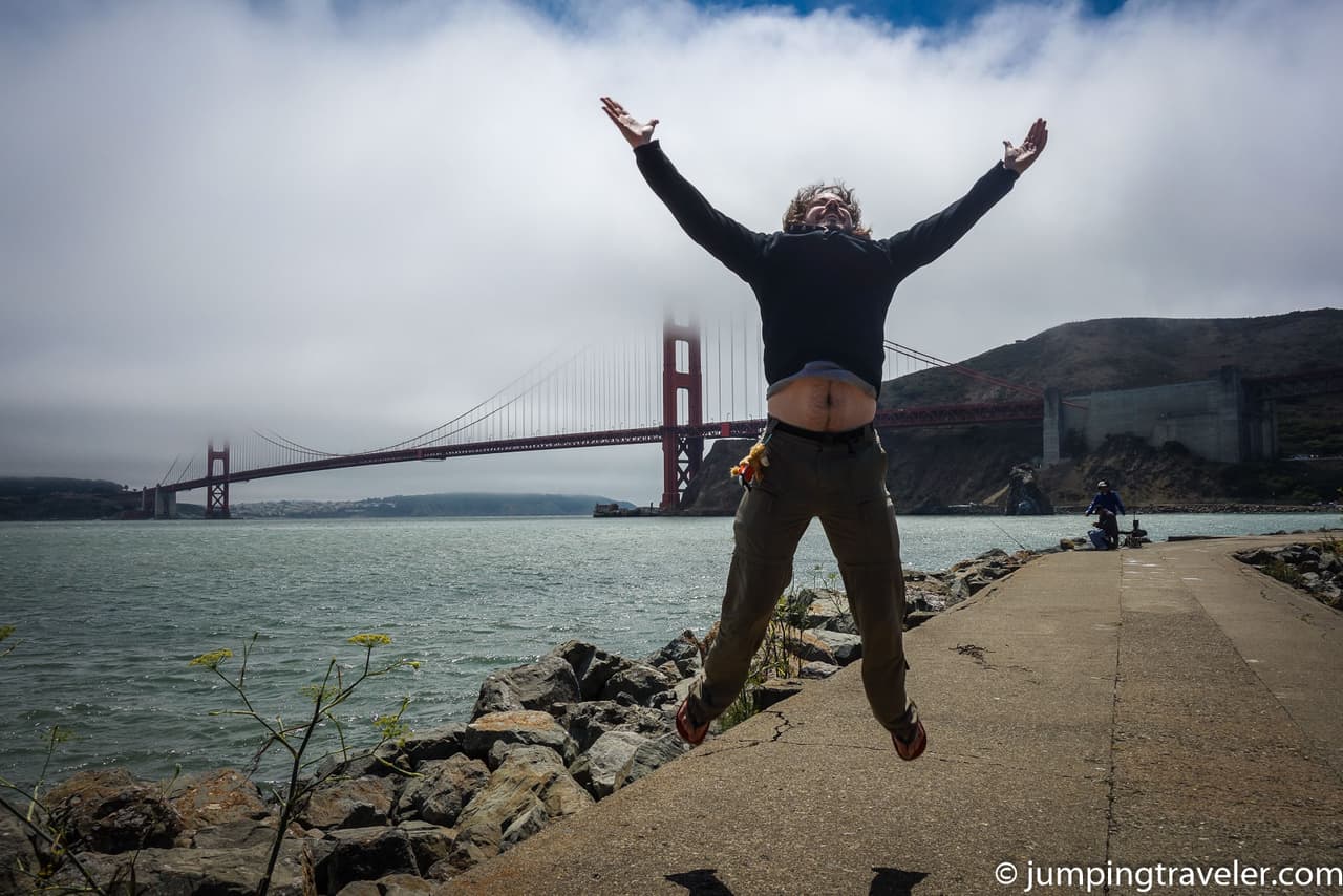 Jumping in front of the Golden Gate in San Francisco