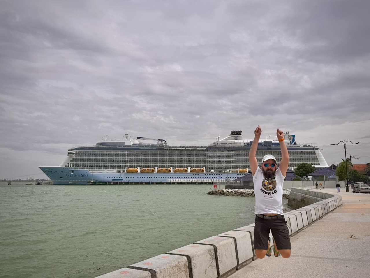 Jumping in front of Anthem of the Seas in Penang