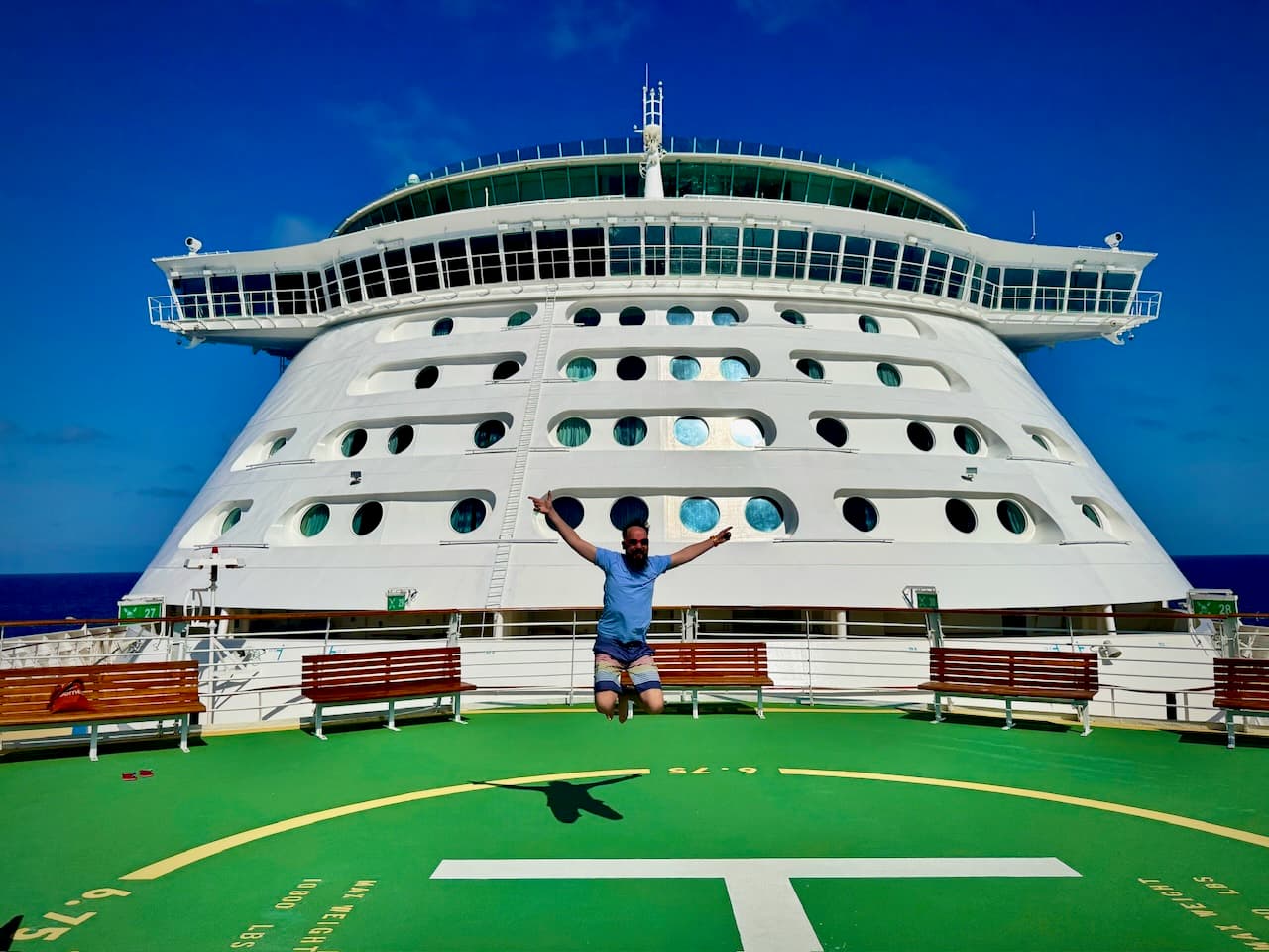 Jumping on the helipad at the bow of Voyager