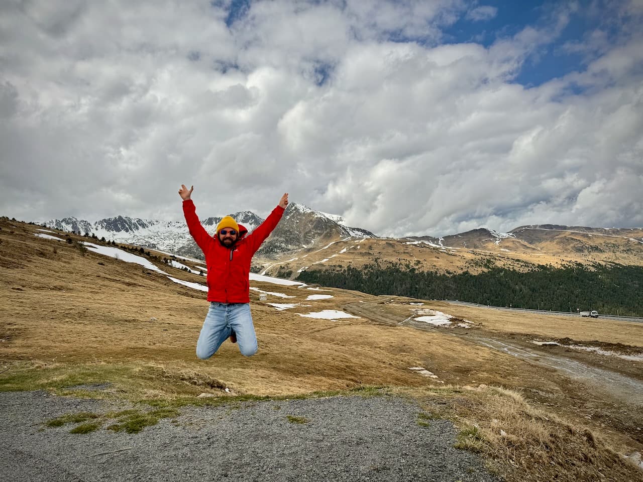Jumping in Port d'Envalira, Andorra