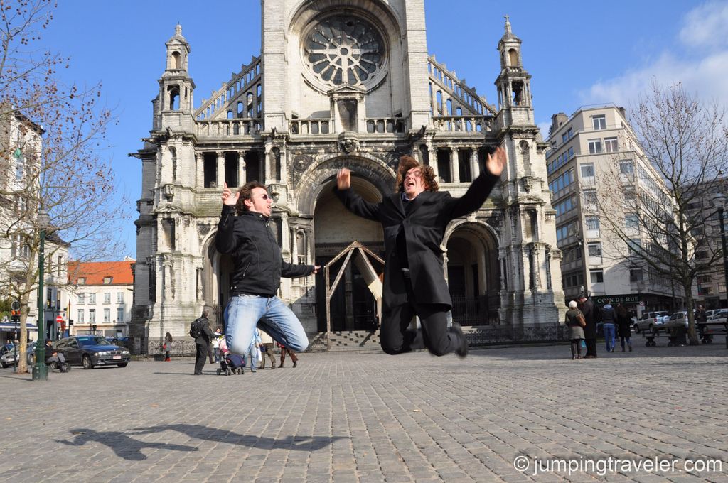 Jumping in front of St. Catherine's Church, Brussels