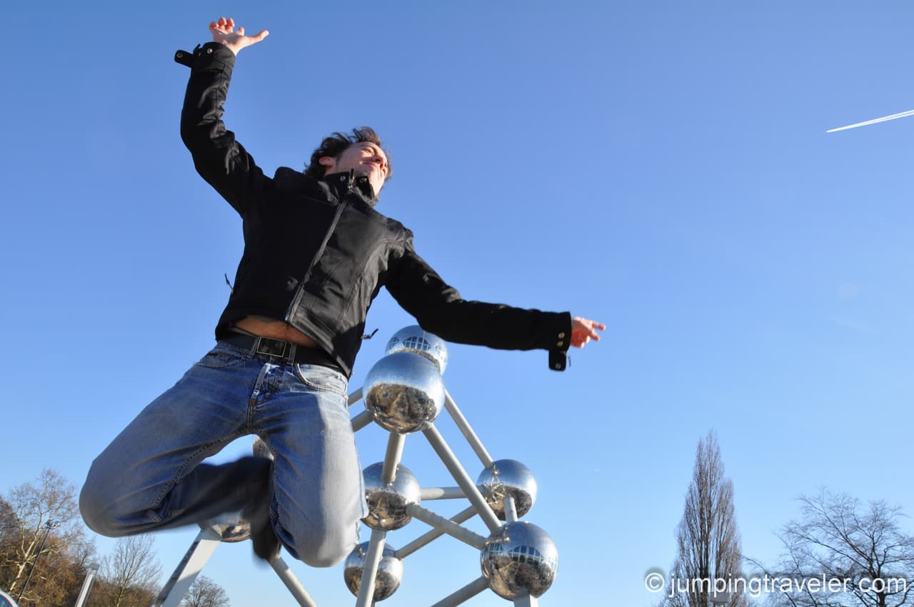Jumping in front of the Atomium, Brussels