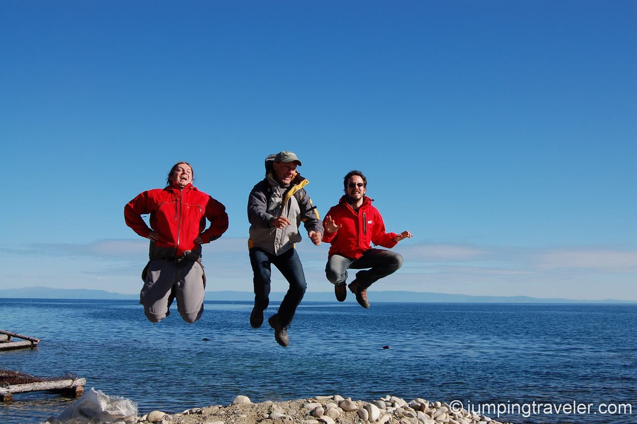 Jumping on Baikal shore