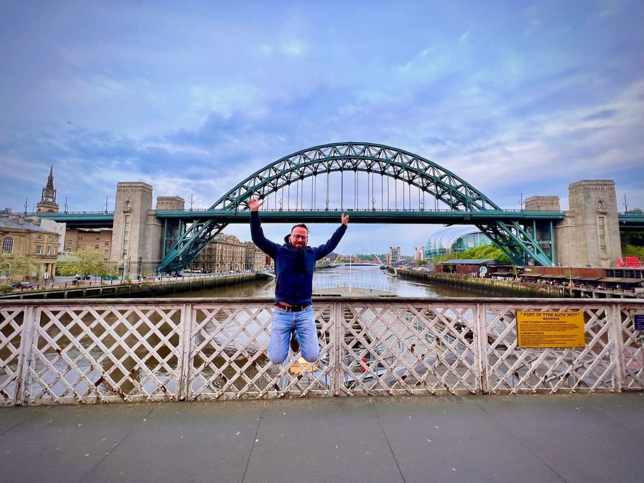 Jumping on the Swing Bridge in Newcastle